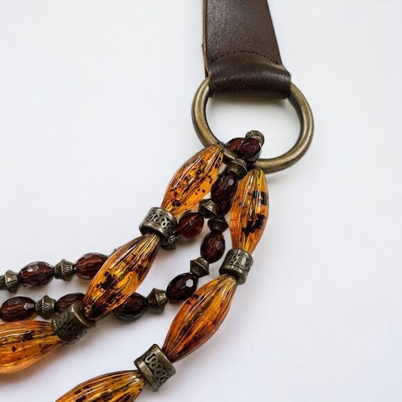 Antoniazzi Firenze Genuine Leather Beaded Belt Size L Brown Amber Bronze Italy - Picture 5 of 9